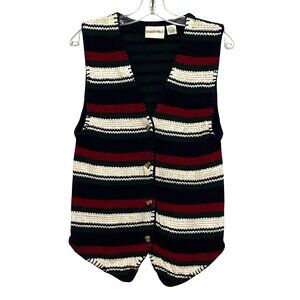 Vtg Womens Knit Button Front Vest M Y2K 90s Grandpacore Indie Striped Hipster